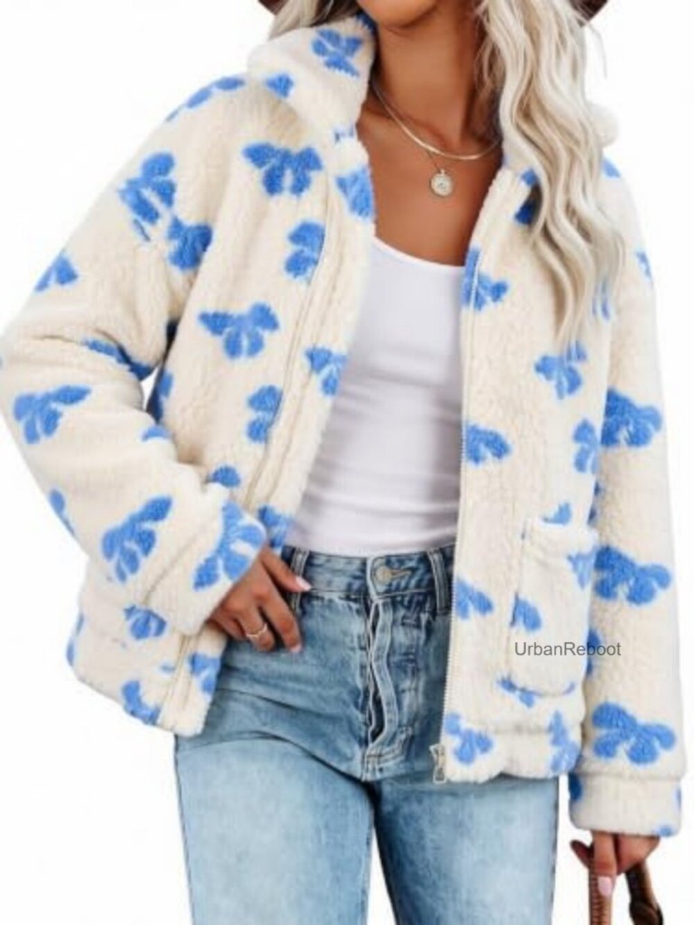 Faux Shearling Fleece Zip Jacket Warm Oversized Winter Coat